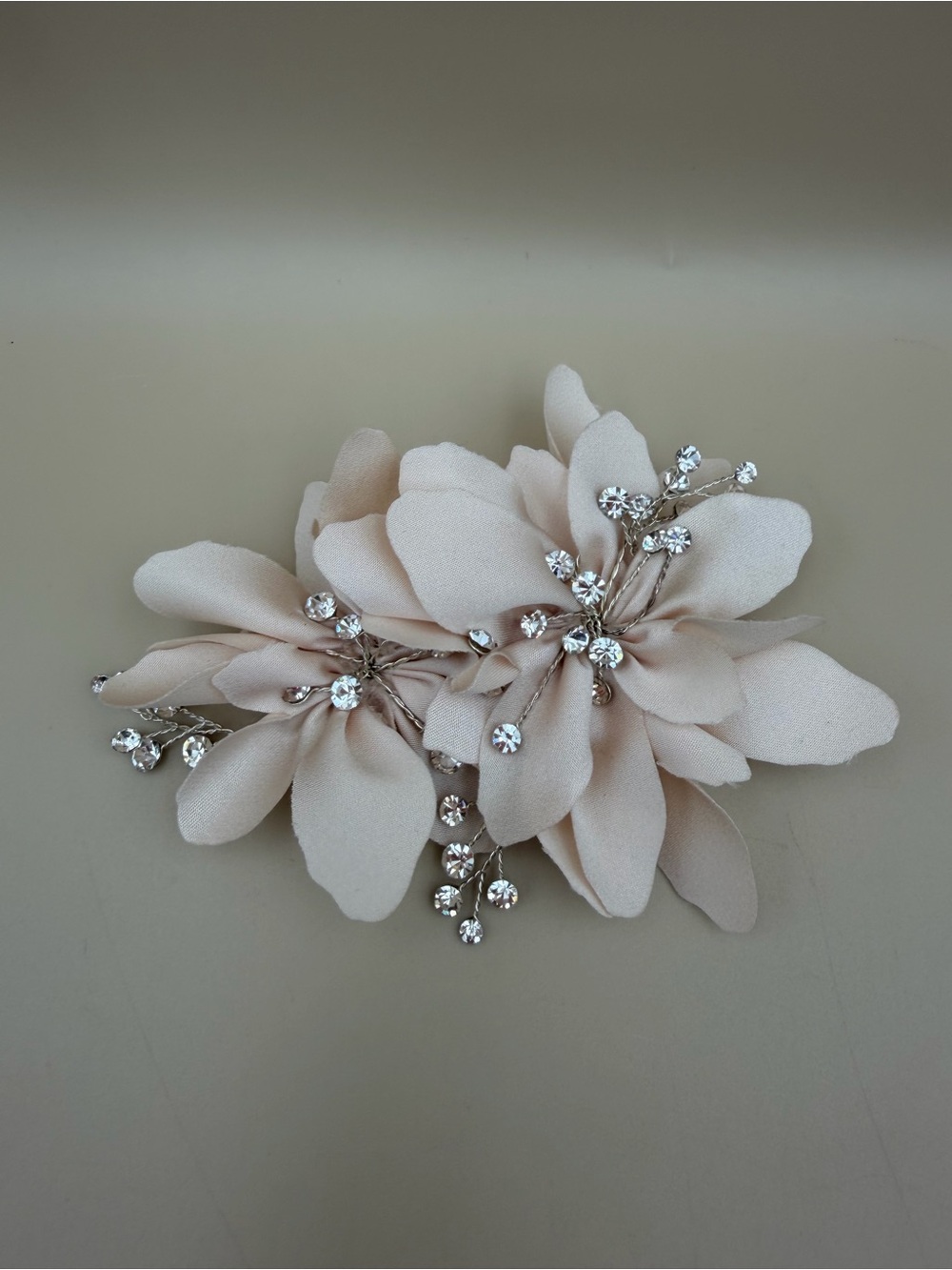 Blush Pink Floral Rhinestone Bridal Wedding Hair Clip